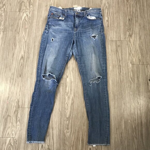 Hudson Women Medium Wash Mid Rise Ripped Ankle Krista Super Skinny Jeans Size 32 - Picture 1 of 6